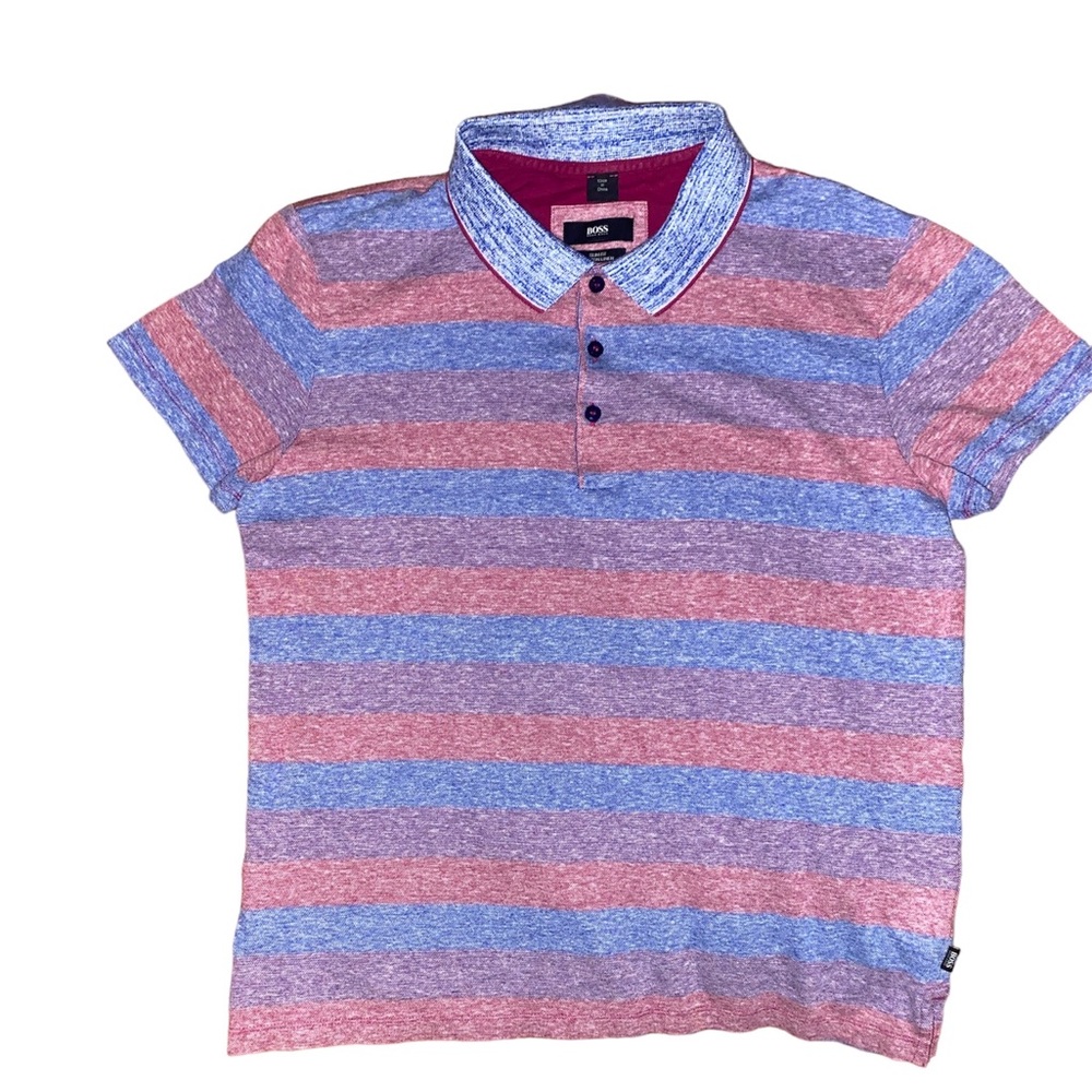 Boss Hugo Boss Polo Striped Cotton/Linen Slim Fit Luxury Breathable Short sleeve